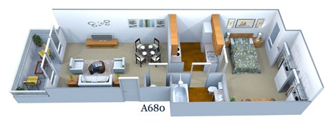 a 3d floor plan of a house with a bedroom and a living room